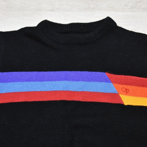90s Ocean Pacific Weather Wear V Neck Sweater Skater Grunge Colorful Stripe VTG - Picture 2 of 4